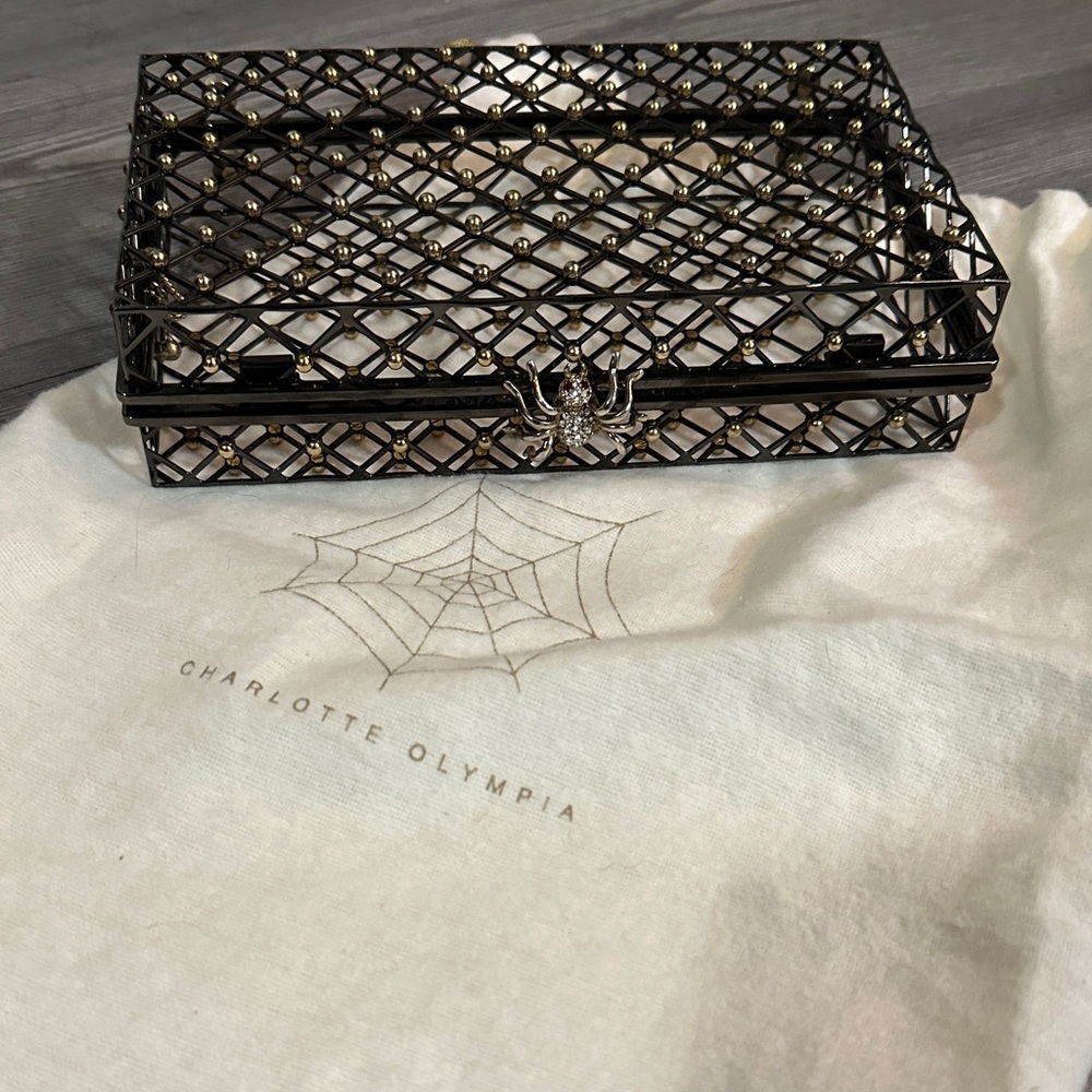 Charlotte Olympia Black and Gold spider Clutch
